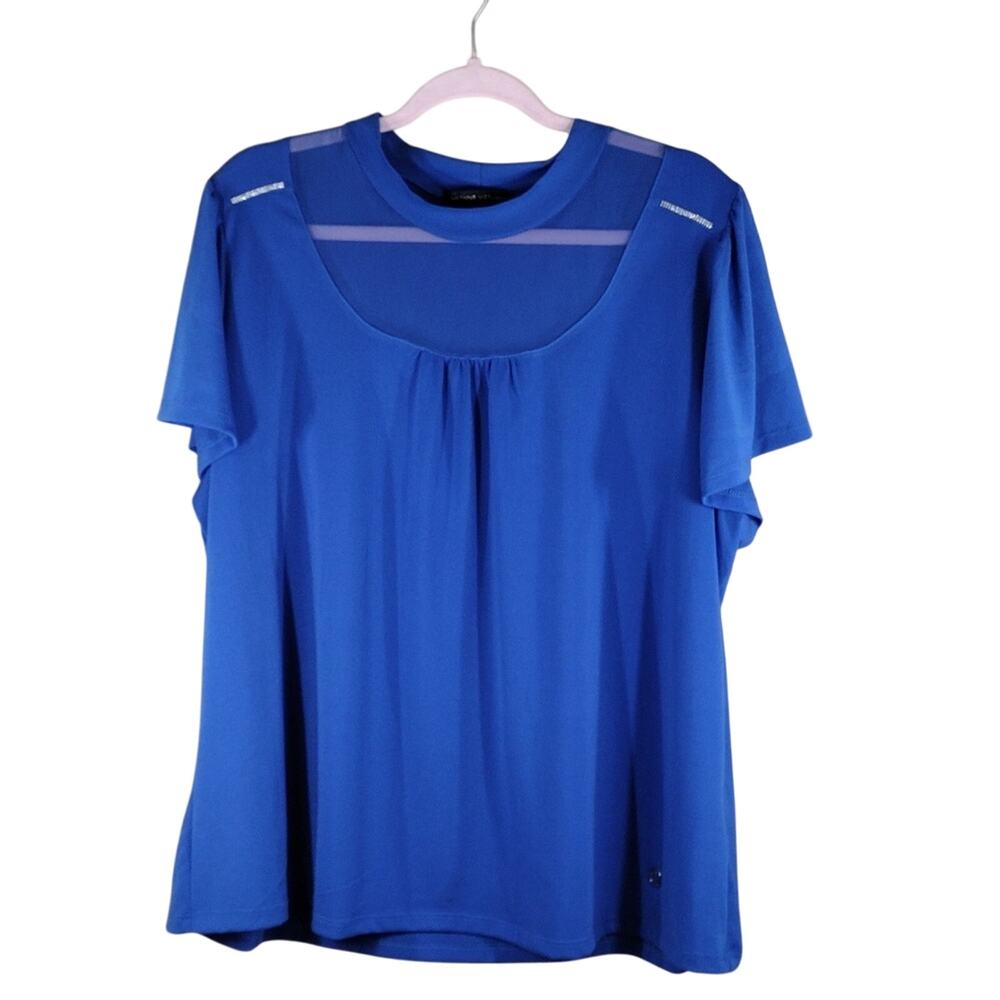 Adrienne Vittadini Royal Blue Spandex Lightweight Diamond Plus Size Formal Shirt